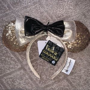 New 2018 Disney Parks Mickey 90th Anniversary Gold Ears Headband Removable Bow